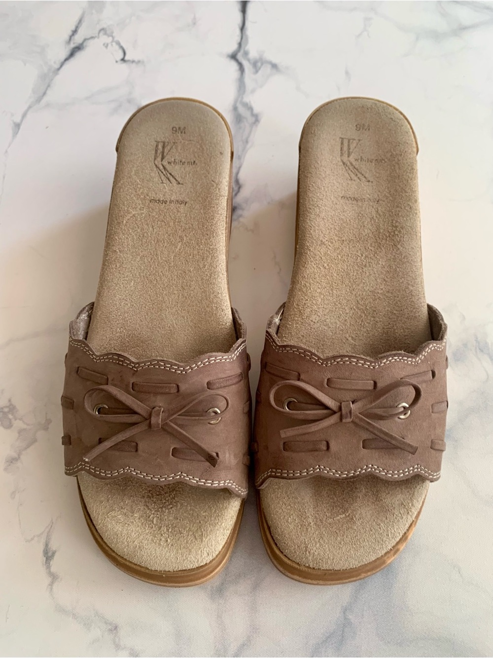 White Mountain Women's Brown Leather Suede Slide Sandals Bow Slip-On Casual 9M